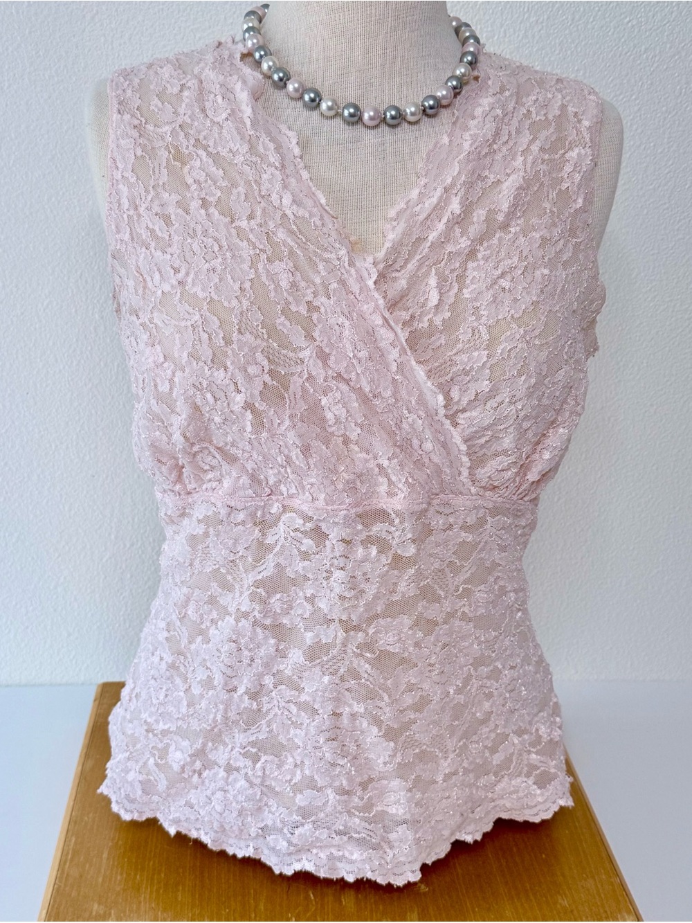 Vintage Nordstrom Encore Lace V-Neck Sleeveless Blouse Top Pale Pink 1X Y2K